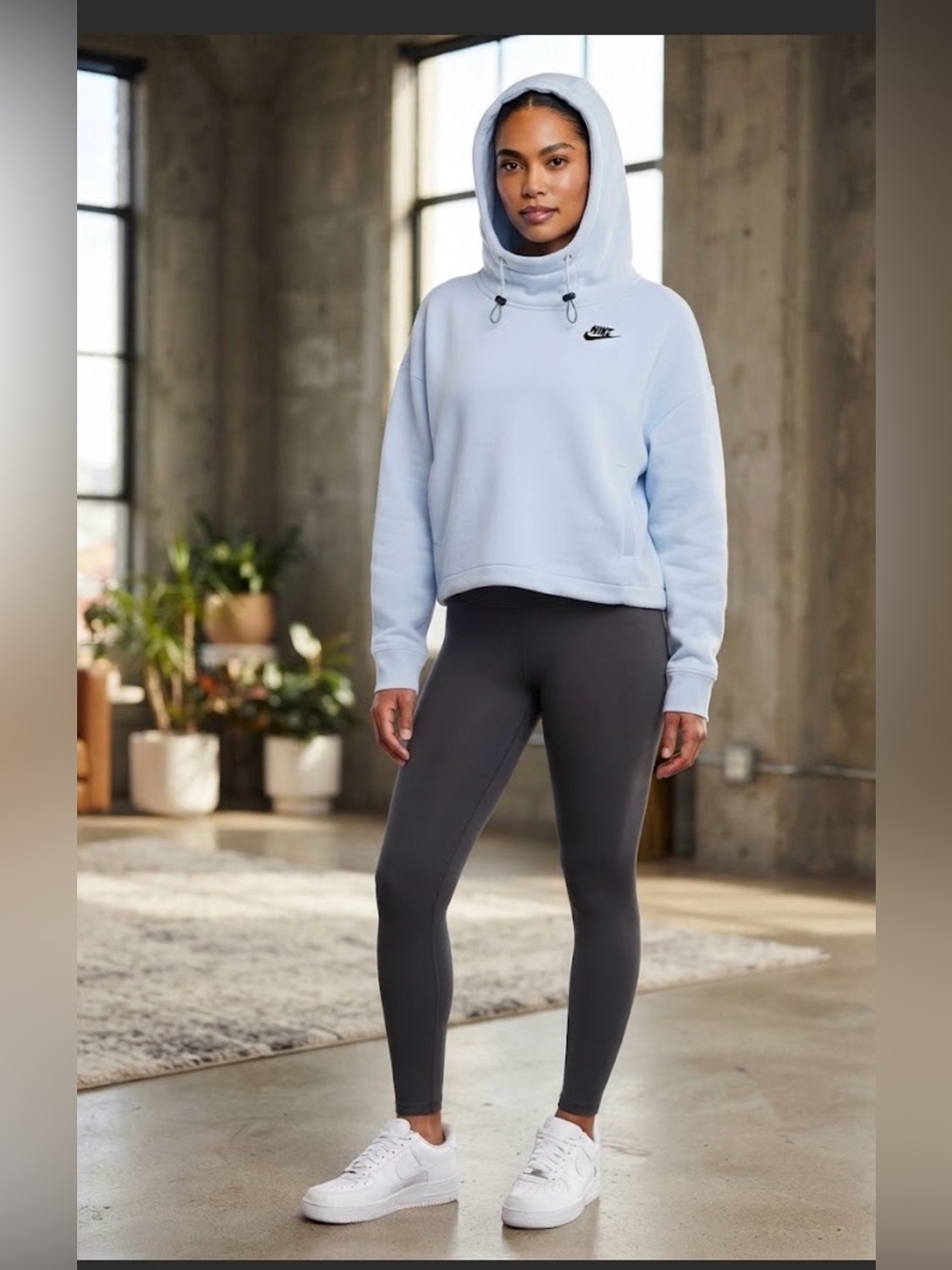 Nike Women's Light Blue Oversized Fleece Pullover Hoodie Size Large NWT